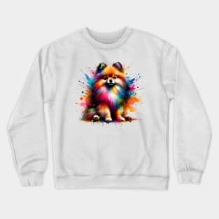 Vibrant Abstract Splashed Paint Pomeranian Dog Artwork Crewneck Sweatshirt